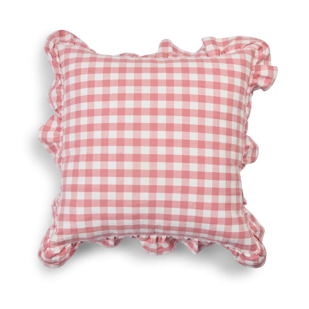ByTimo Cushion Cover with Volang 50x50 – Pink Checks - Bellavé Studio