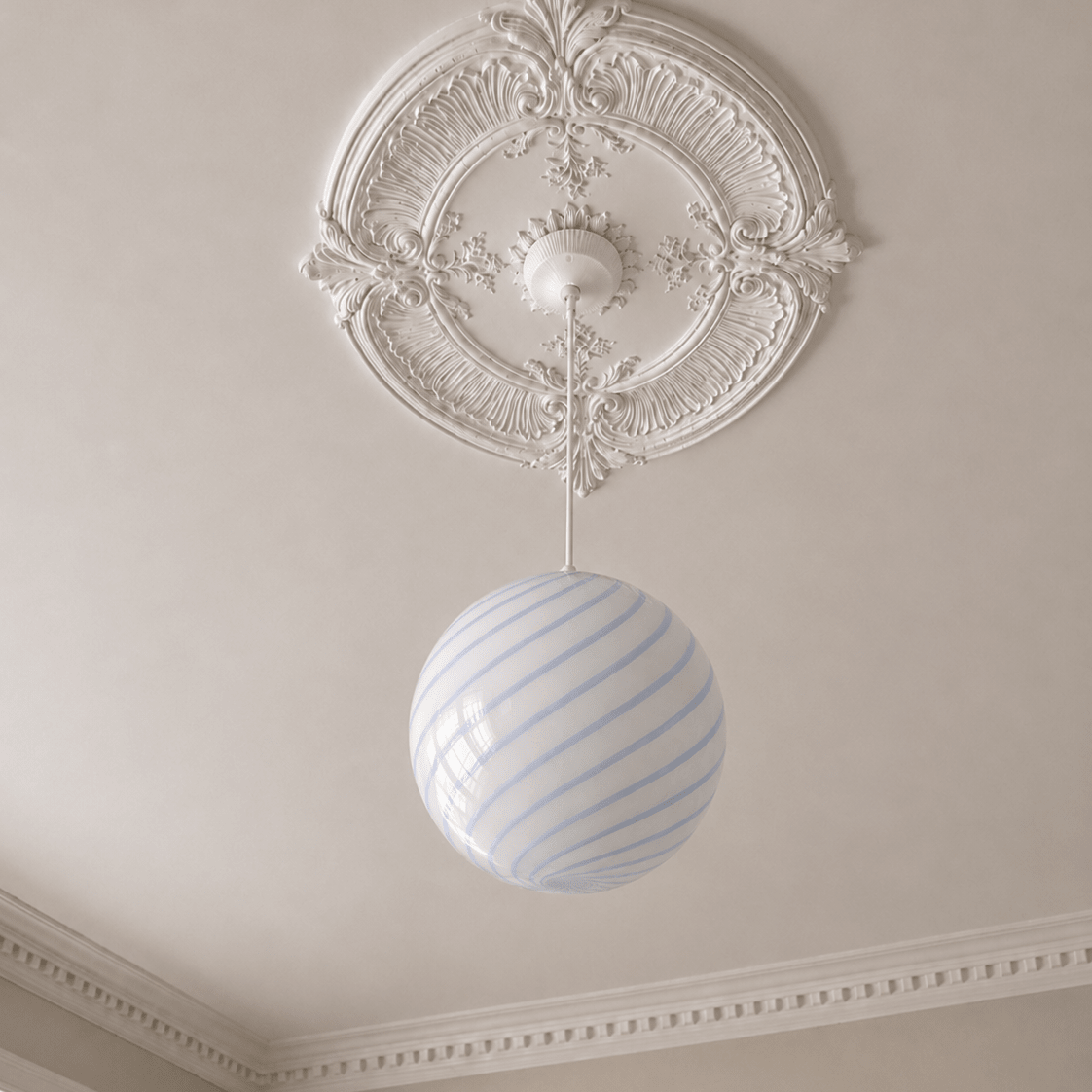 Candy Blue Stripes Swirl Murano Pendant Lamp – Ø30 - Bellavé Studio