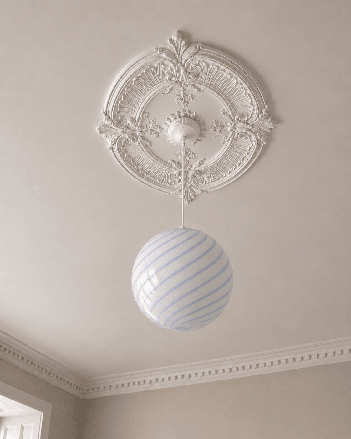 Candy Blue Stripes Swirl Murano Pendant Lamp – Ø30 - Bellavé Studio