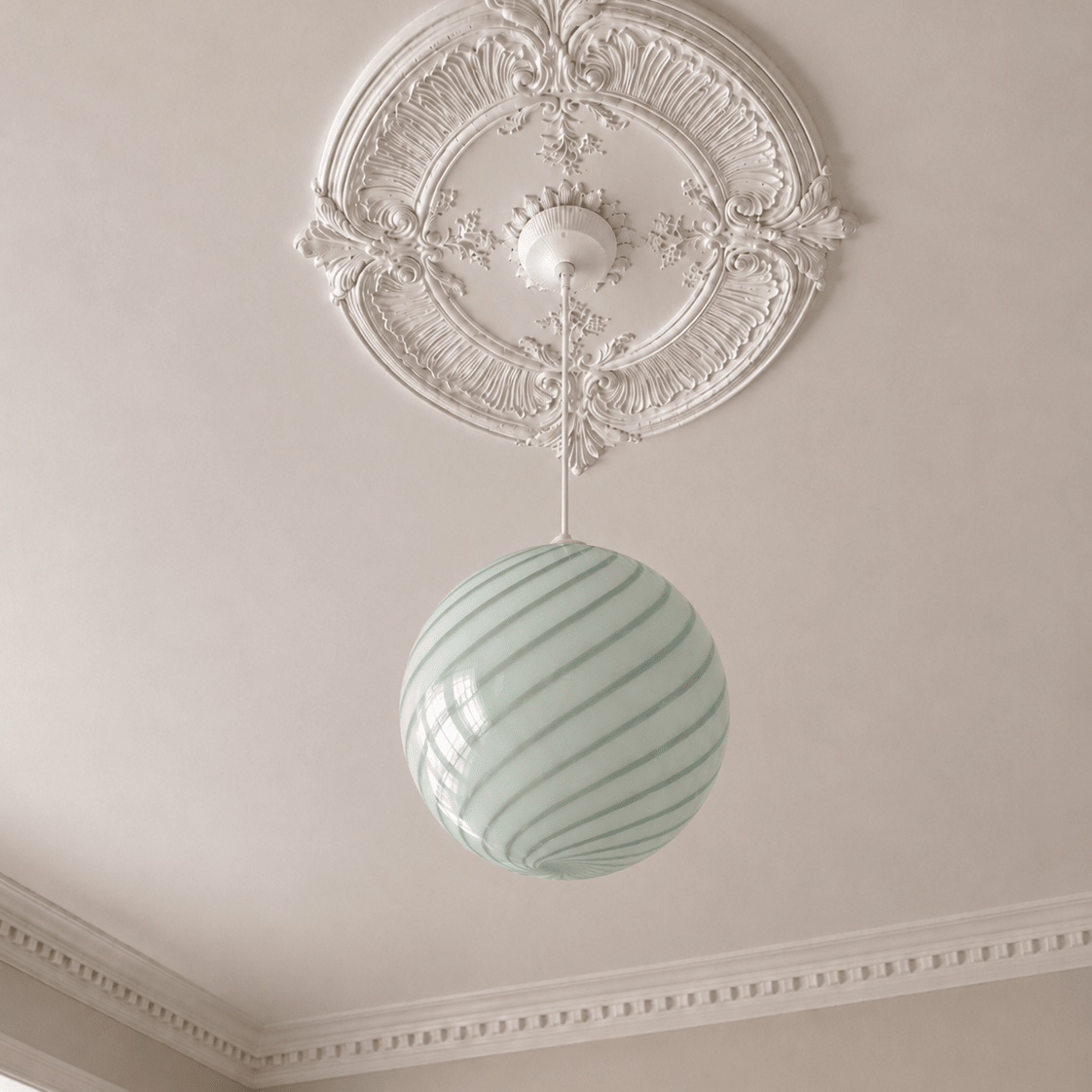 Candy Green & White Swirl Murano Pendant Lamp – Ø30 - Bellavé Studio