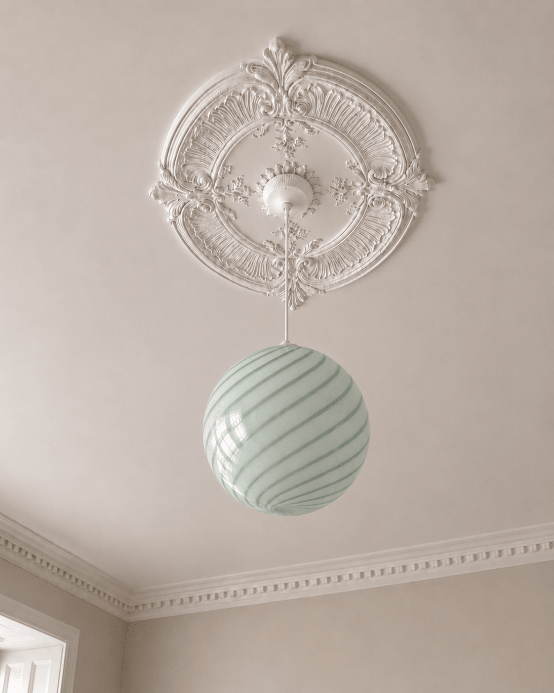 Candy Green & White Swirl Murano Pendant Lamp – Ø30 - Bellavé Studio