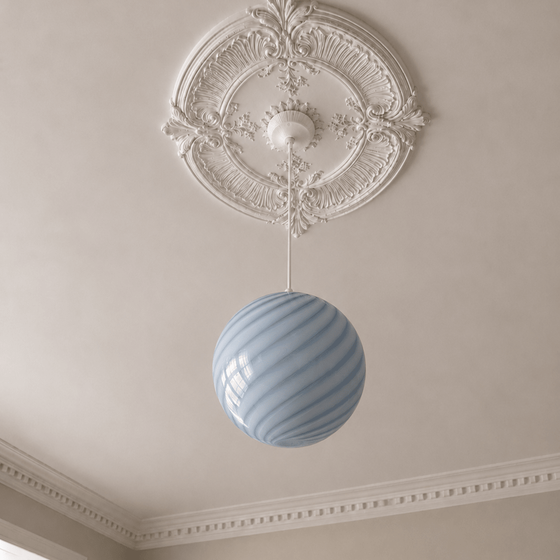 Candy Light Blue Swirl Murano Pendant Lamp – Ø30 - Bellavé Studio
