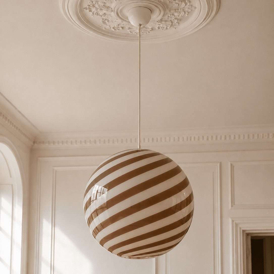 Candy Swirl Murano Pendant Lamp – Coffee & White Ø40 - Bellavé Studio