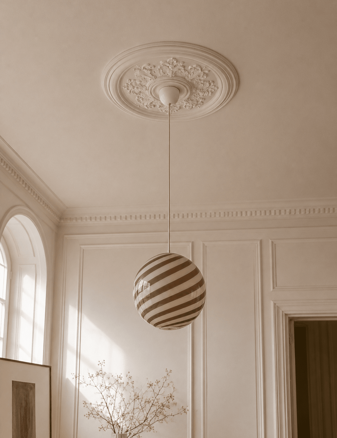 Candy Swirl Murano Pendant Lamp – Coffee & White Ø40 - Bellavé Studio