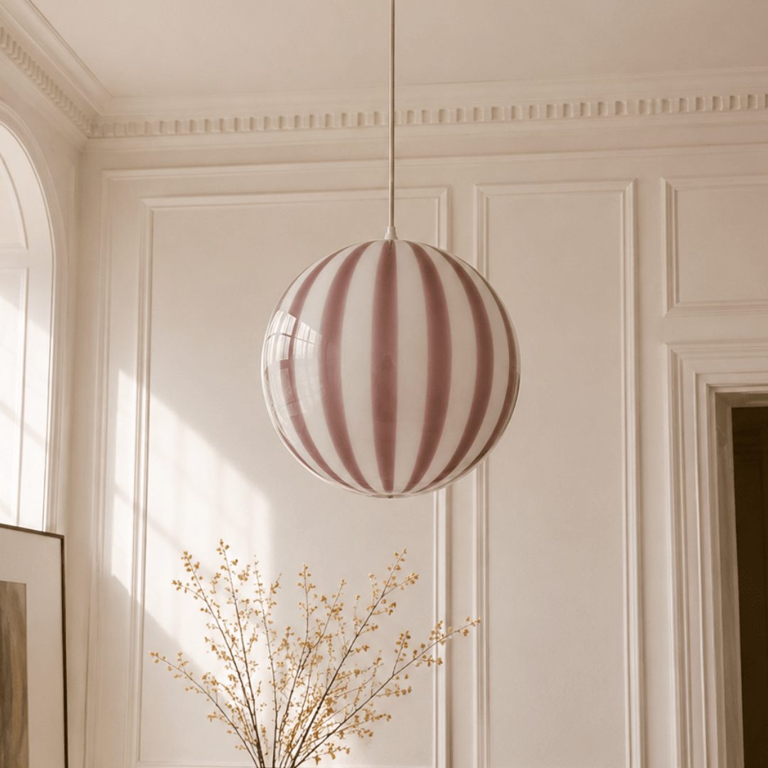 Candy Swirl Murano Pendant Lamp – Dark Purple & White Ø40 - Bellavé Studio
