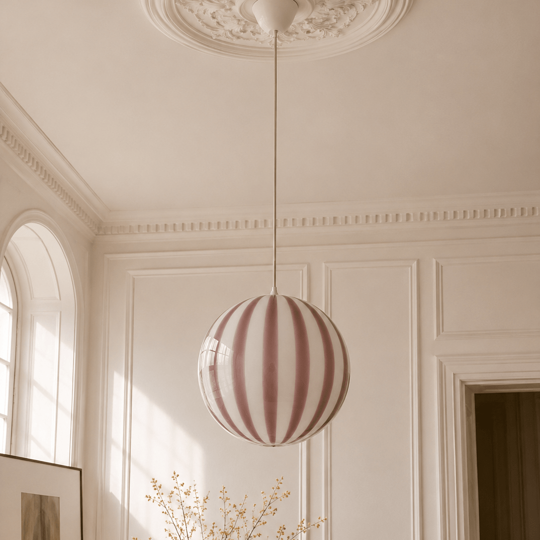 Candy Swirl Murano Pendant Lamp – Dark Purple & White Ø40 - Bellavé Studio