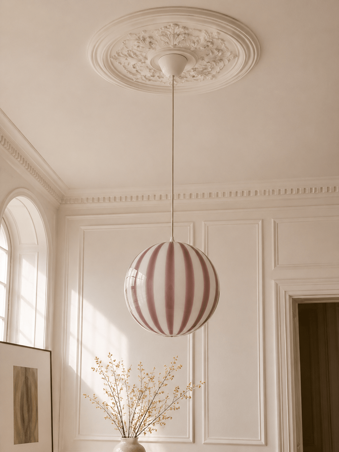 Candy Swirl Murano Pendant Lamp – Dark Purple & White Ø40 - Bellavé Studio