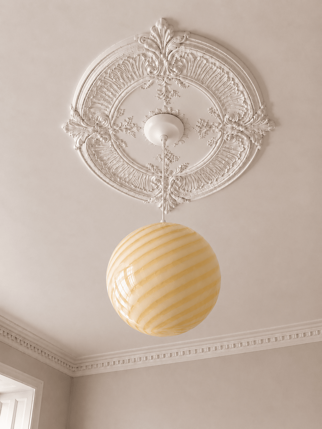 Candy Swirl Murano Pendant Lamp – White & Light Yellow Ø40 - Bellavé Studio