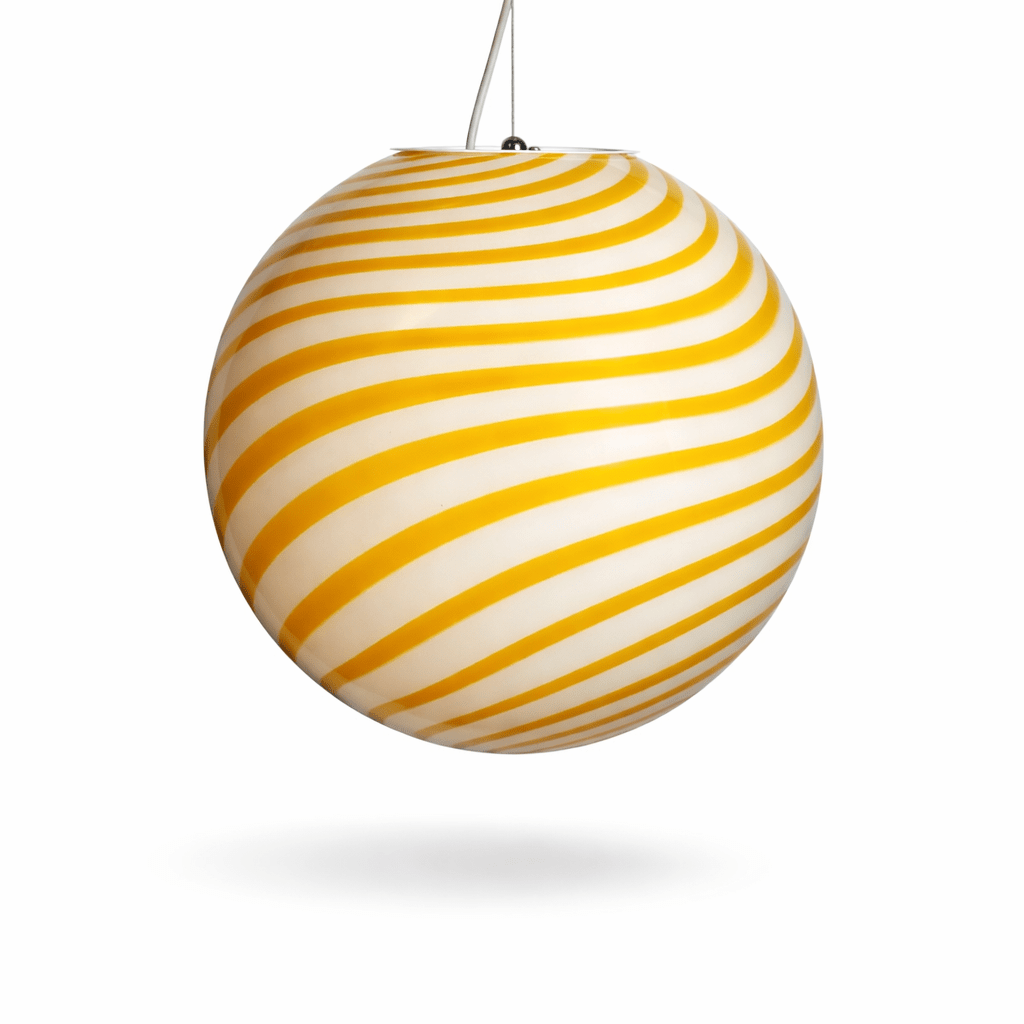 Candy Swirl Murano Pendant Lamp – White & Yellow Ø40 - Bellavé Studio
