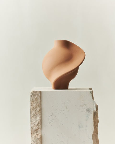 Ceramic Pirout Vase 01 22cm Sanded Ocker - Bellavé Studio