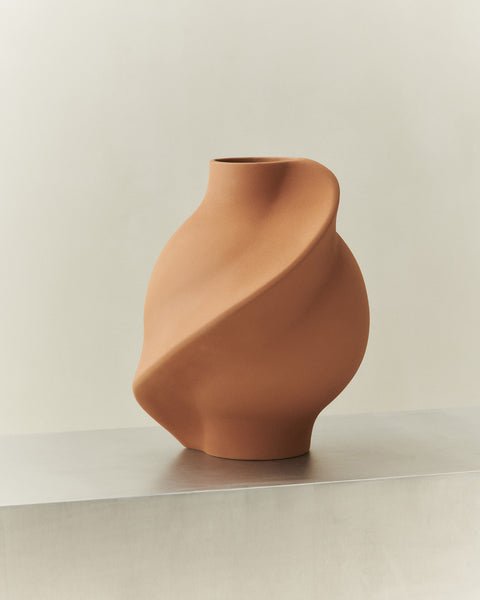 Ceramic Pirout Vase 02 42cm Sanded Ocker - Bellavé Studio