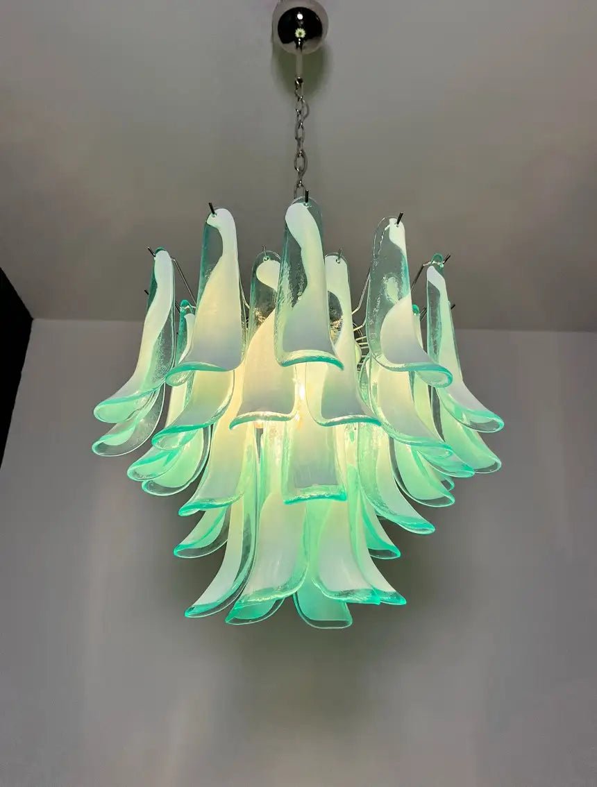 Mazzega Turquoise Lattimo Murano Petali Chandelier - Bellavé Studio