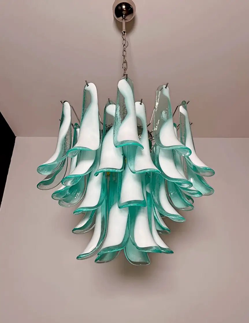 Mazzega Turquoise Lattimo Murano Petali Chandelier - Bellavé Studio