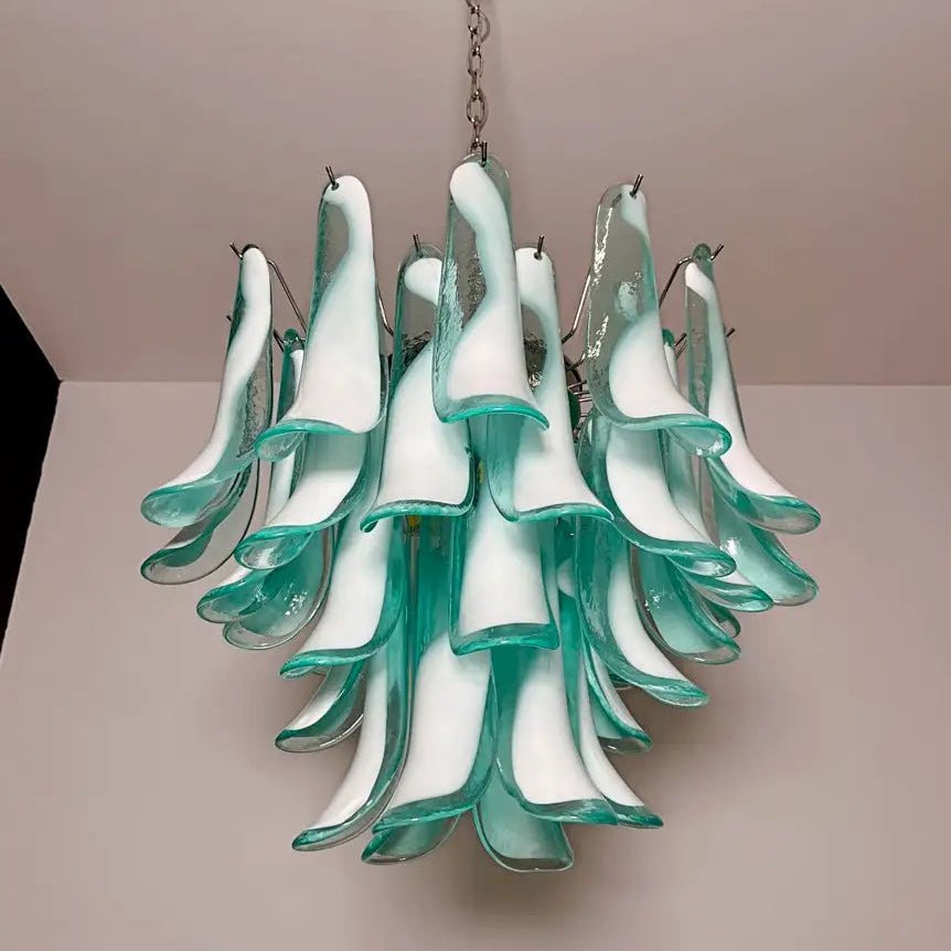 Mazzega Turquoise Lattimo Murano Petali Chandelier - Bellavé Studio