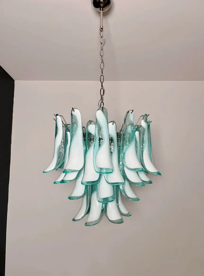 Mazzega Turquoise Lattimo Murano Petali Chandelier - Bellavé Studio