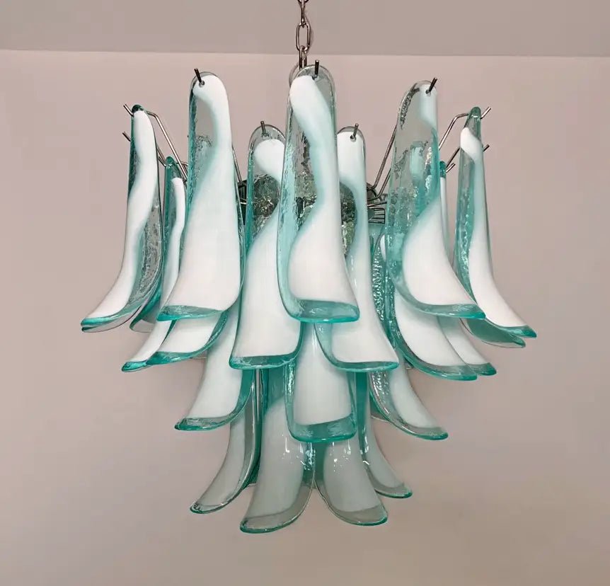 Mazzega Turquoise Lattimo Murano Petali Chandelier - Bellavé Studio