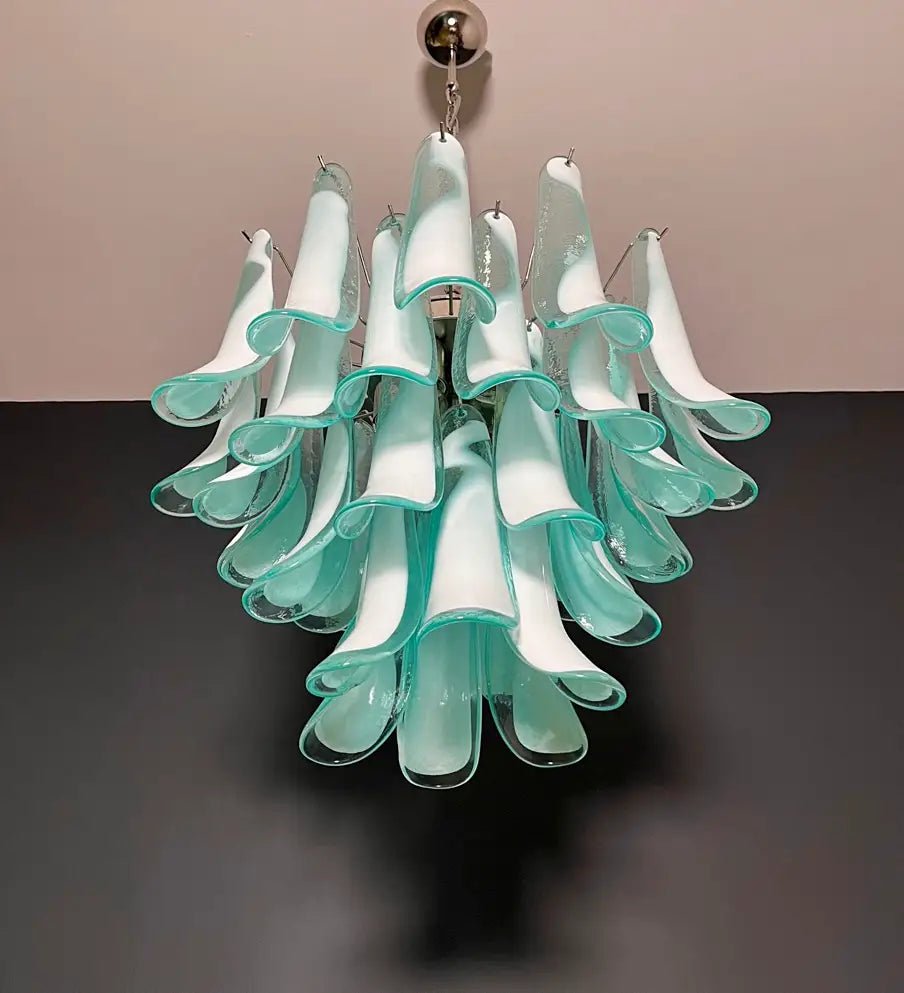 Mazzega Turquoise Lattimo Murano Petali Chandelier - Bellavé Studio