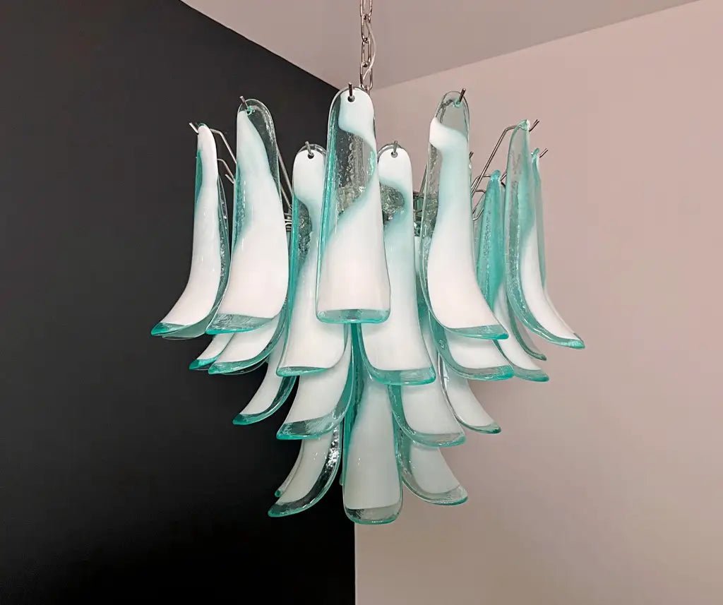Mazzega Turquoise Lattimo Murano Petali Chandelier - Bellavé Studio
