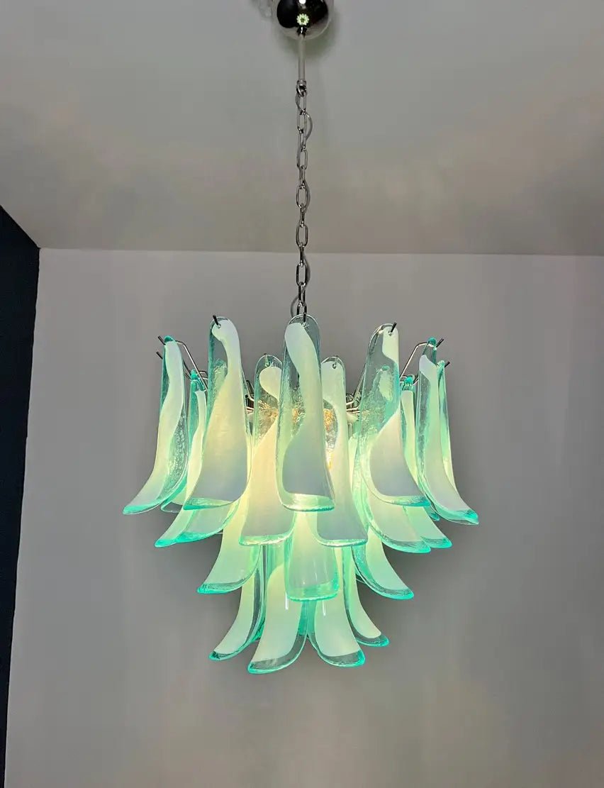 Mazzega Turquoise Lattimo Murano Petali Chandelier - Bellavé Studio