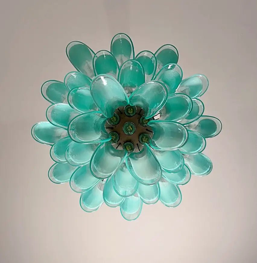 Mazzega Turquoise Lattimo Murano Petali Chandelier - Bellavé Studio