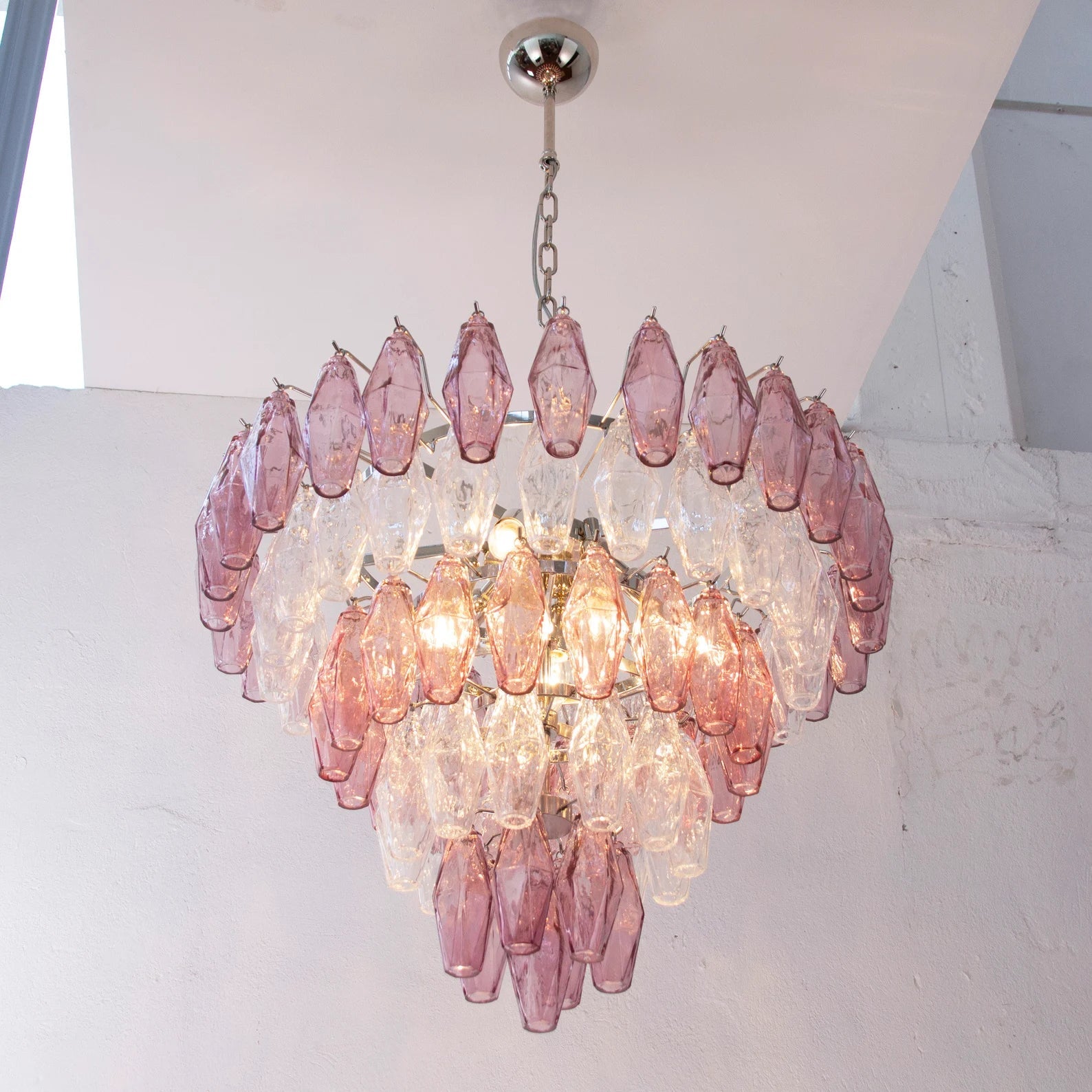 Murano Amethyst/Clear Poliedri Chandelier Ø75 - Bellavé Studio