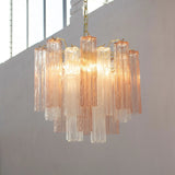 Murano Crystal and Pink Tronchi Chandelier Ø53 - 24 Tubes - Bellavé Studio