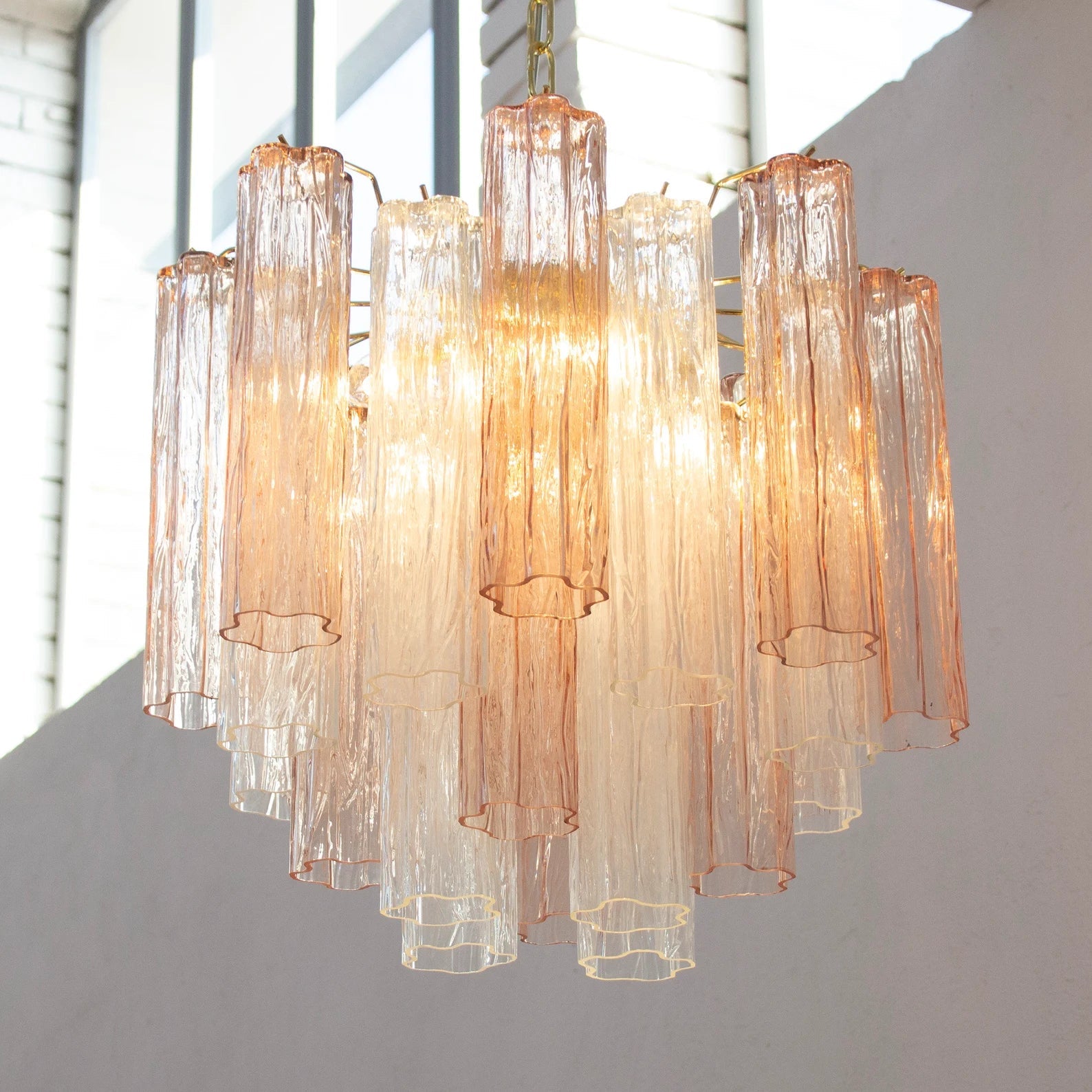 Murano Crystal and Pink Tronchi Chandelier Ø53 - 24 Tubes - Bellavé Studio