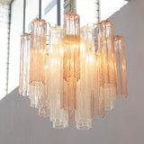 Murano Crystal and Pink Tronchi Chandelier Ø53 - 24 Tubes - Bellavé Studio