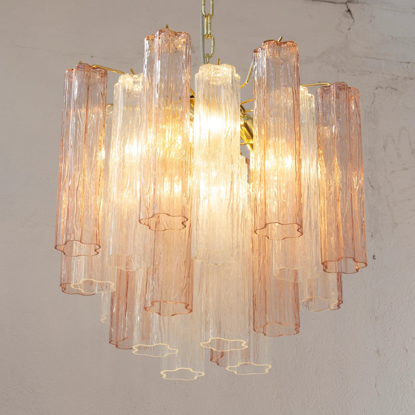 Murano Crystal and Pink Tronchi Chandelier Ø53 - 24 Tubes - Bellavé Studio