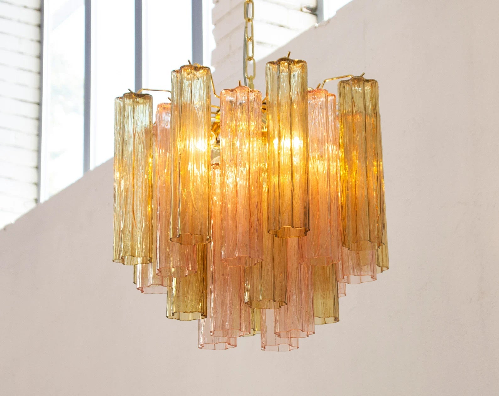 Murano Pagliesco and Cipria Pink Tronchi Chandelier Ø53 - 24 Tubes - Bellavé Studio
