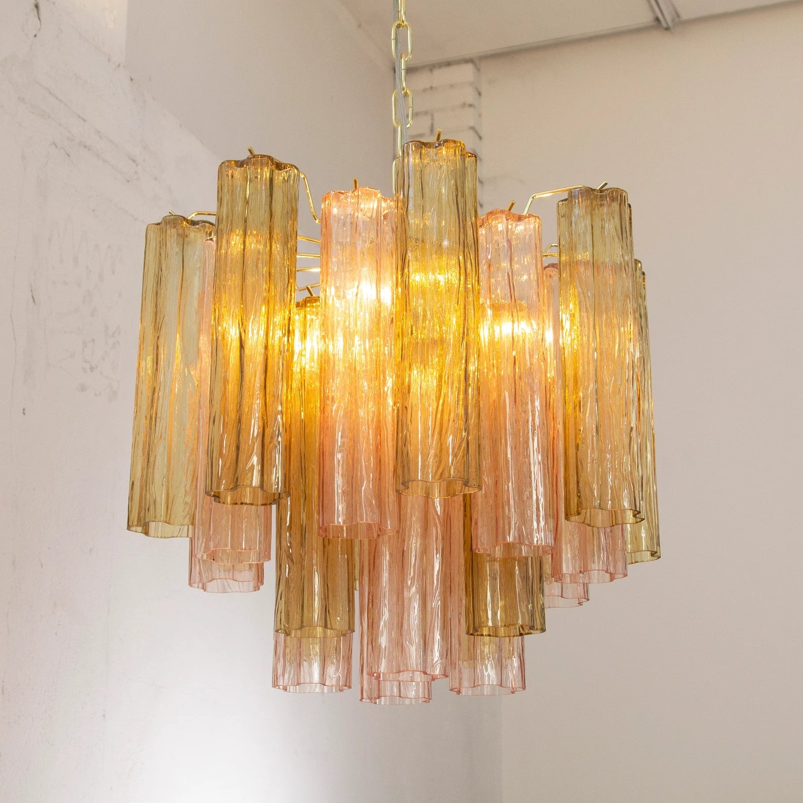 Murano Pagliesco and Cipria Pink Tronchi Chandelier Ø53 - 24 Tubes - Bellavé Studio