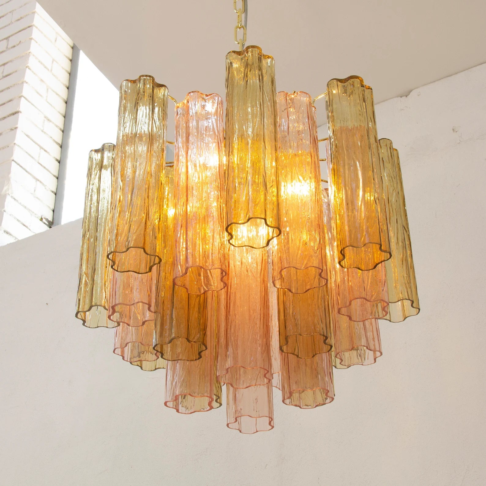 Murano Pagliesco and Cipria Pink Tronchi Chandelier Ø53 - 24 Tubes - Bellavé Studio