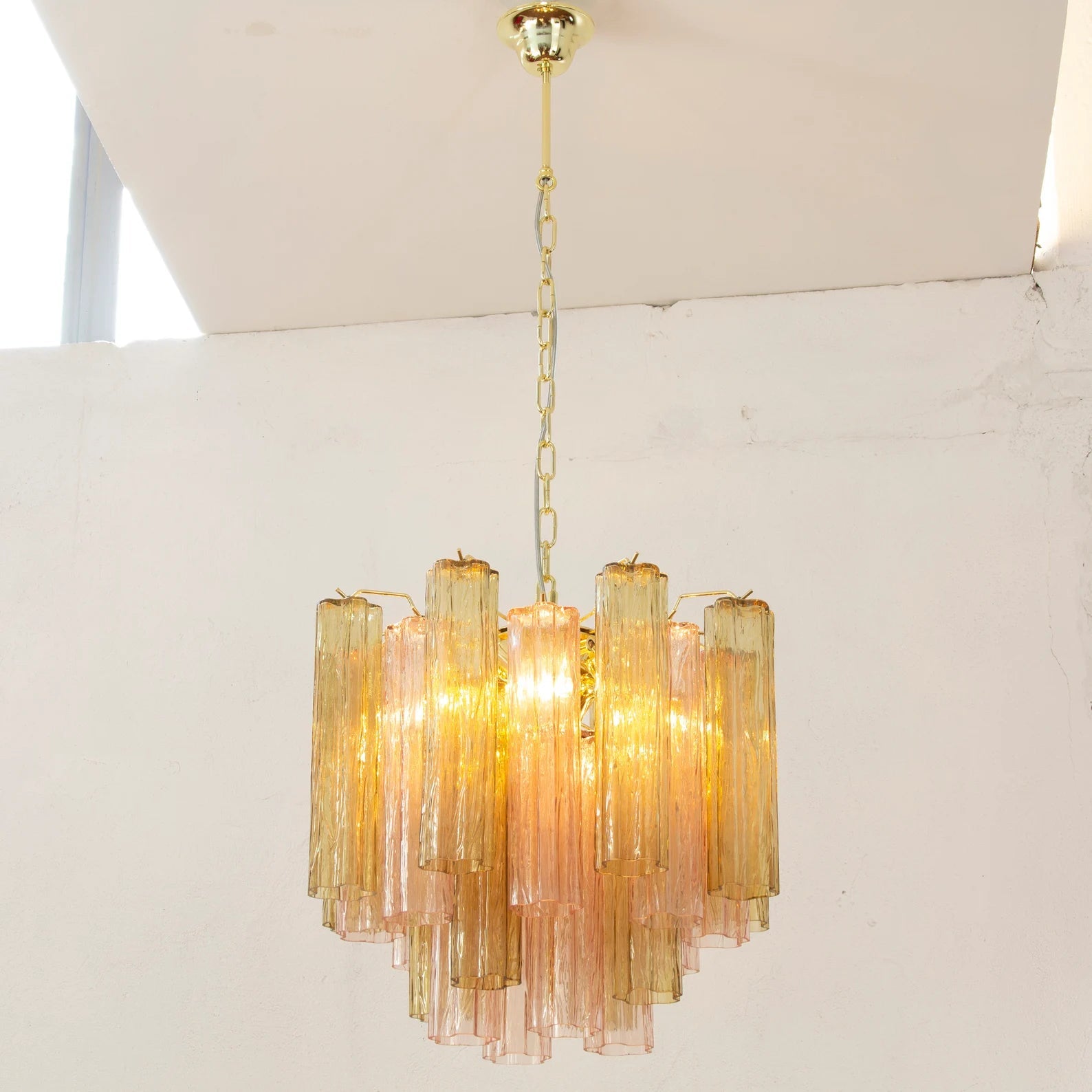 Murano Pagliesco and Cipria Pink Tronchi Chandelier Ø53 - 24 Tubes - Bellavé Studio