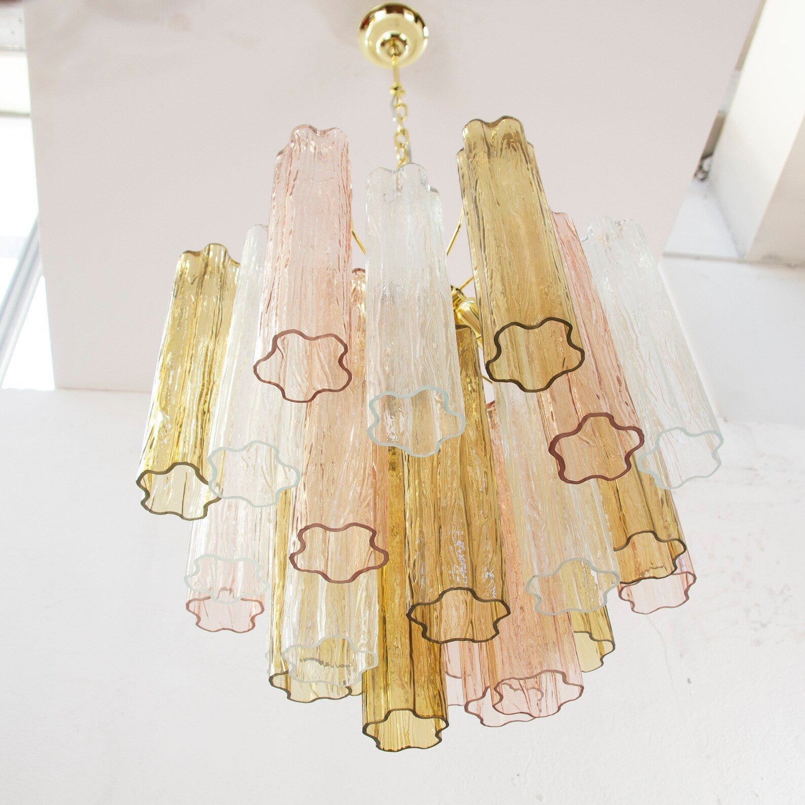 Murano Pagliesco, Clear and Cipria Pink Tronchi Chandelier Ø53 - 24 Tubes - Bellavé Studio