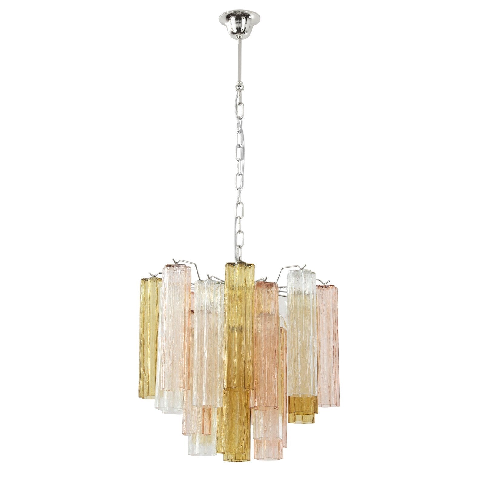 Murano Pagliesco, Clear and Cipria Pink Tronchi Chandelier Ø53 - 24 Tubes - Bellavé Studio