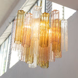 Murano Pagliesco, Clear and Cipria Pink Tronchi Chandelier Ø53 - 24 Tubes - Bellavé Studio