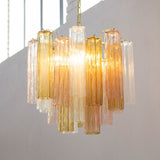 Murano Pagliesco, Clear and Cipria Pink Tronchi Chandelier Ø53 - 24 Tubes - Bellavé Studio