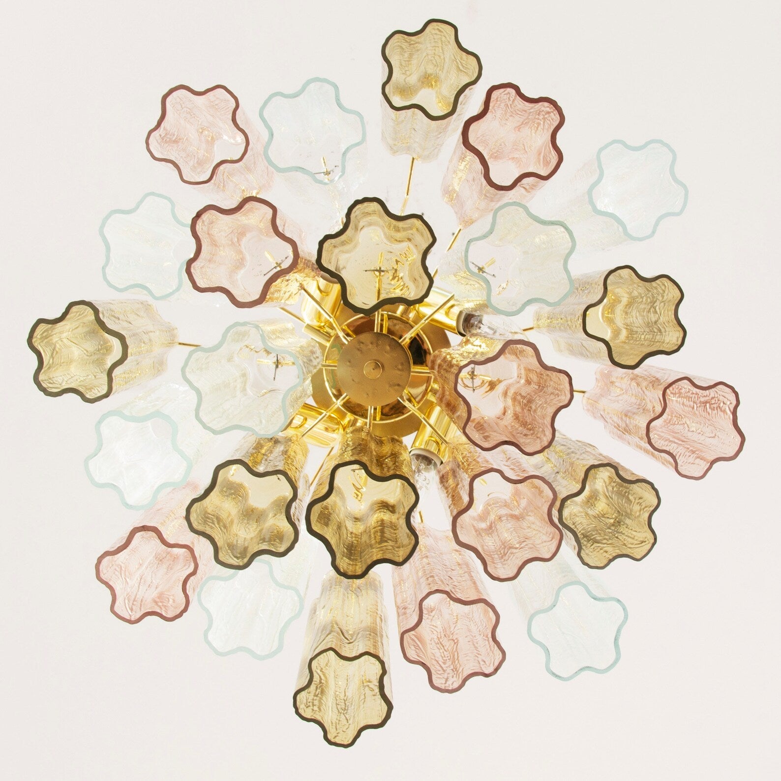 Murano Pagliesco, Clear and Cipria Pink Tronchi Chandelier Ø53 - 24 Tubes - Bellavé Studio