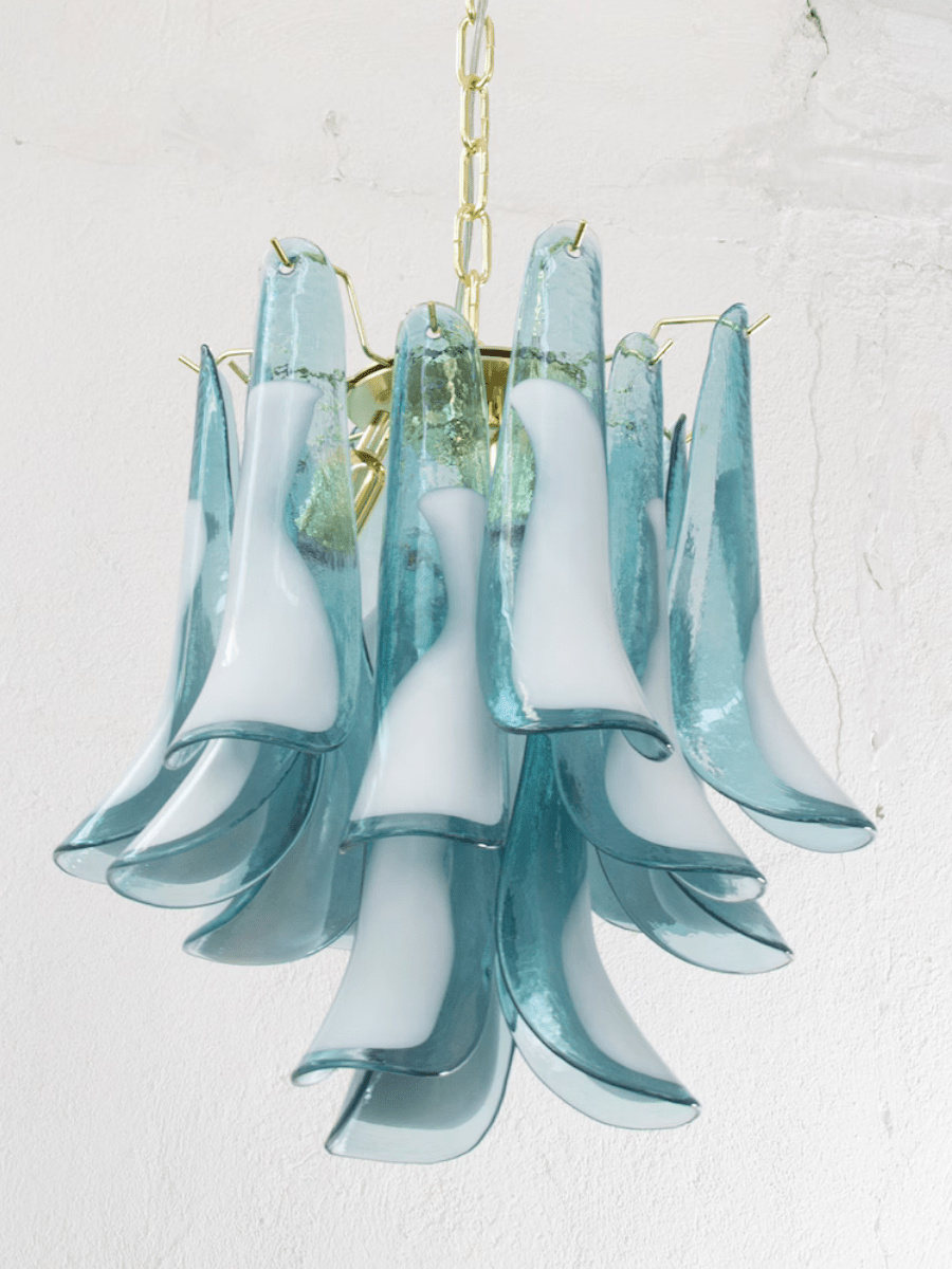 Murano Teal Blue Petali Chandelier Ø45 - Bellavé Studio