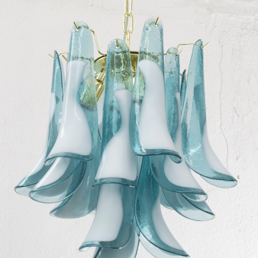 Murano Teal Blue Petali Chandelier Ø45 - Bellavé Studio